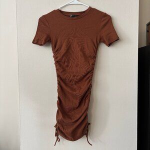 Zara Brown Ruched Side Short Sleeve Dress - Size Small